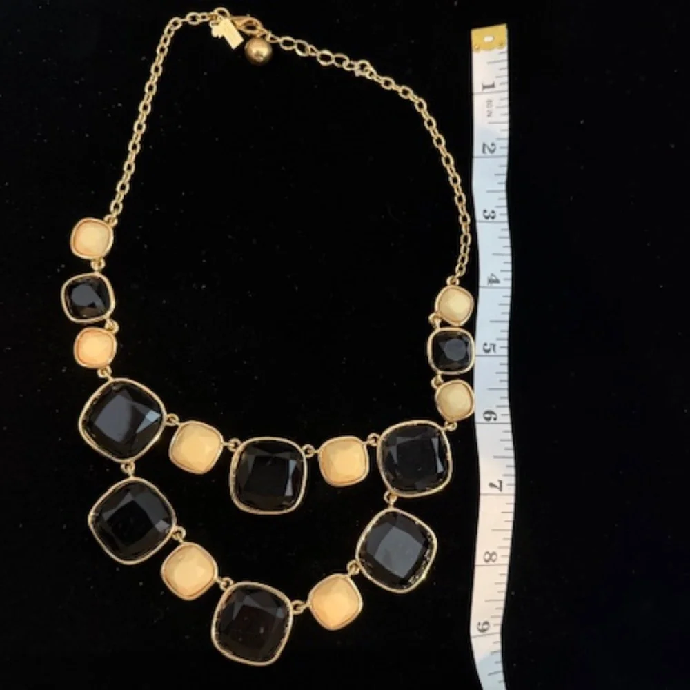 Kate Spade COBBLESTONE Black & Cream Necklace Gold Statement Adjustable EUC
